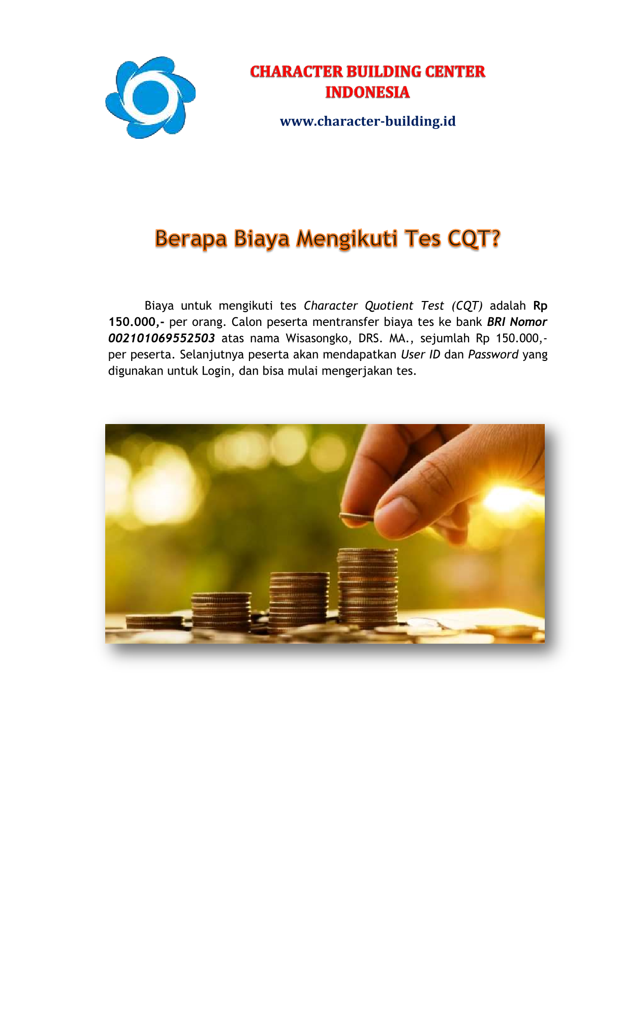 BIAYA MENGIKUTI TES CQT